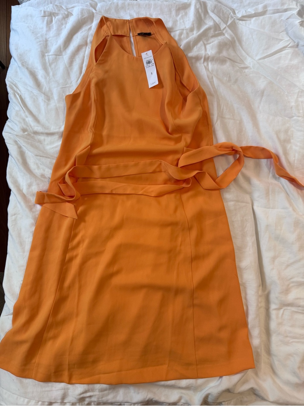 Sleeveless Belted Orange Halter Dress